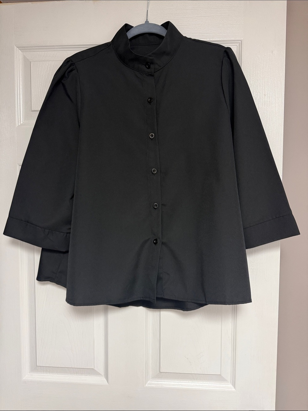 Classic Black Button-Front Cape Blouse